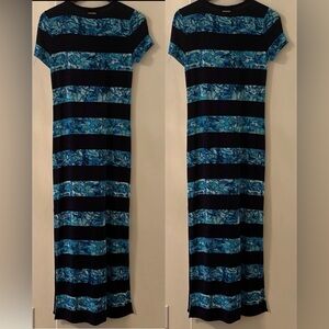 MICHAEL Michael Kors Short Sleeves Maxi Dress ~ in Black/Blue Printed